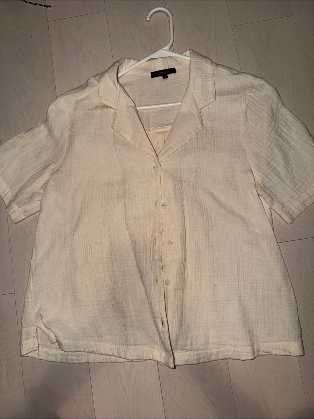 Quince Cream Short-Sleeve Button-Down GauzeShirt